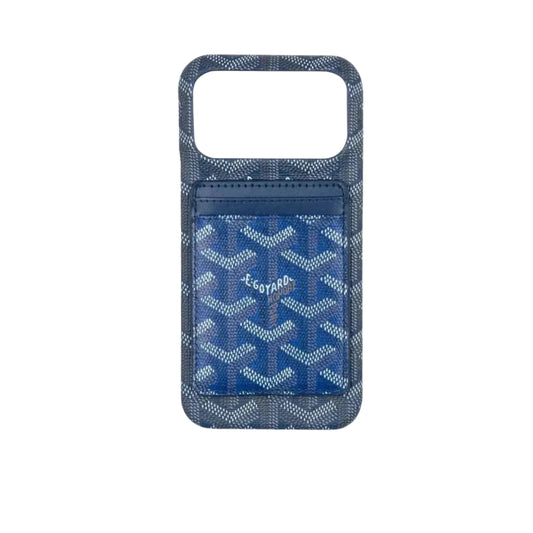 GYD Chevron Pattern MagSafe Card Slot Leather Case Dusty Blue for iPhone 13-18 Pro & Pro Max