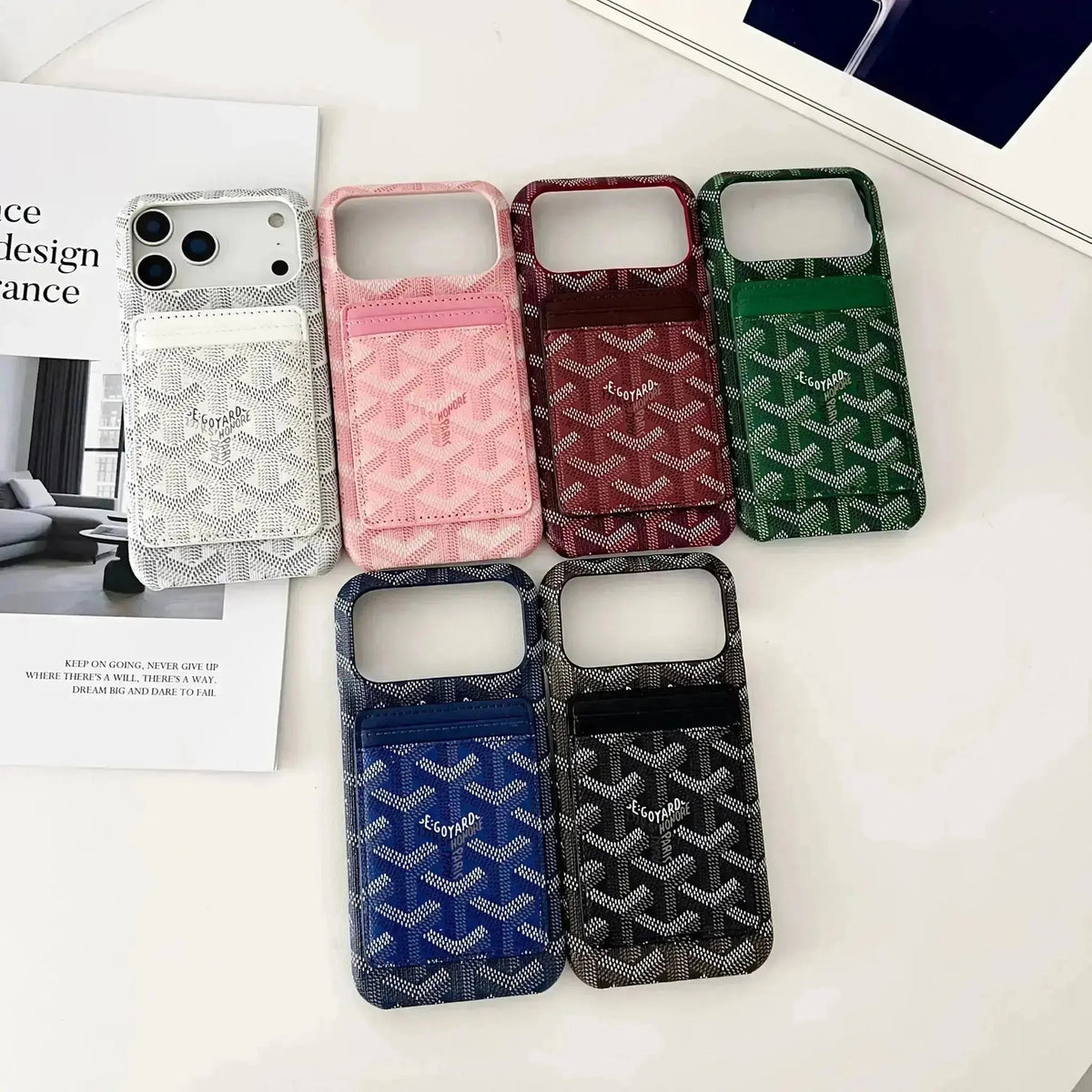 GYD Chevron Pattern MagSafe Card Slot Leather Case Classic Green for iPhone 13-18 Pro & Pro Max
