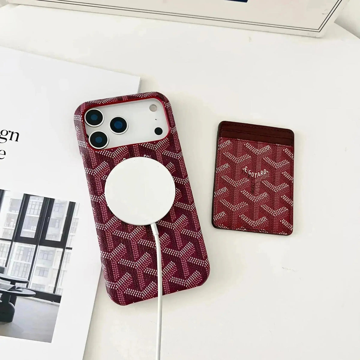 GYD Chevron Pattern MagSafe Card Slot Leather Case Classic Green for iPhone 13-18 Pro & Pro Max