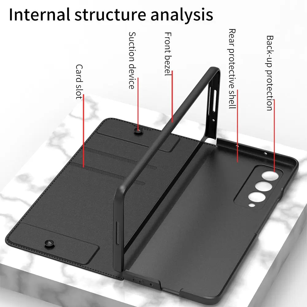 For Samsung Galaxy Z Fold 4 Removable Pen Slot Case Card Bag Fold Stand Phone Case Leather With Pen - theroxymob