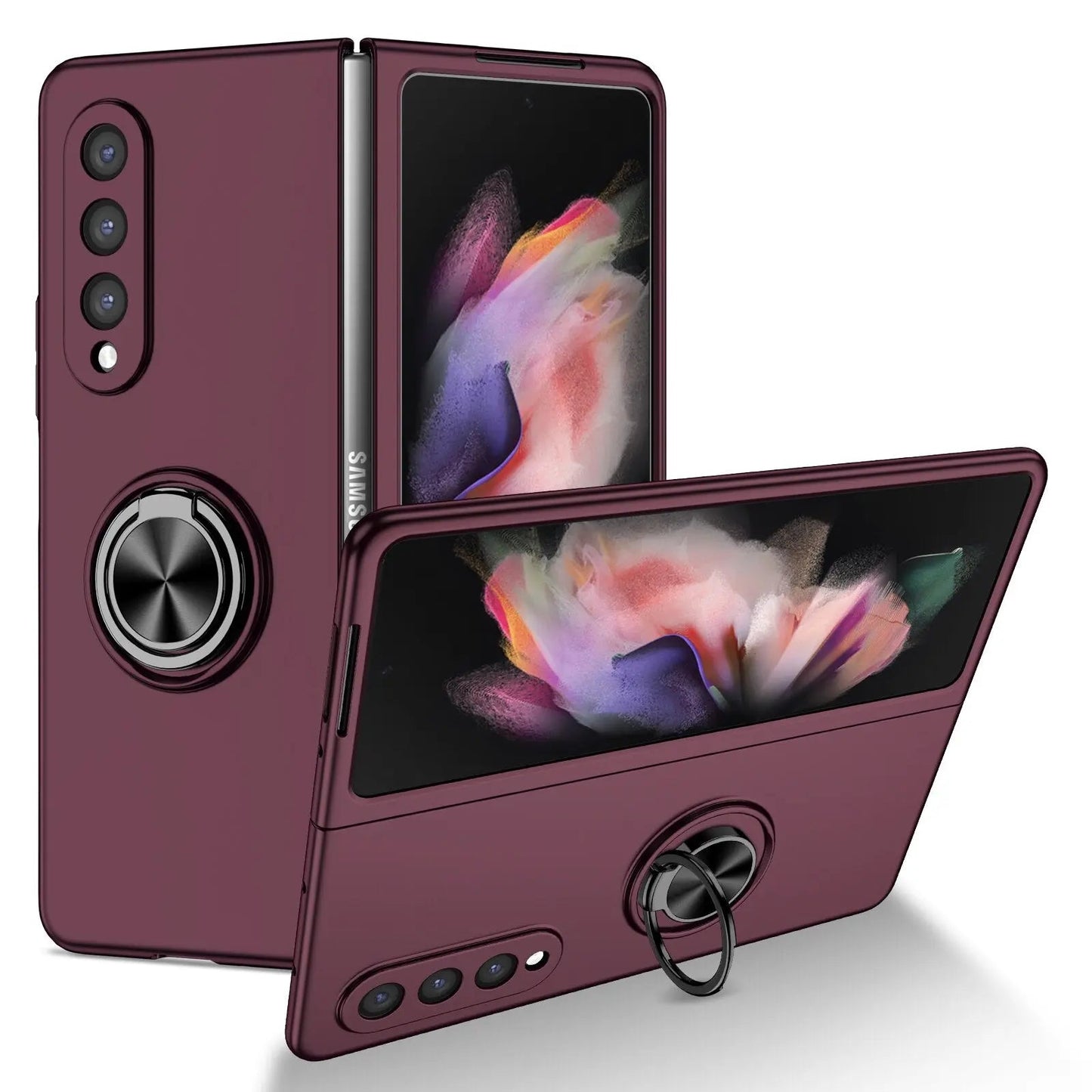 Luxury Phone Case Car Holder Magnetic Case Protection Cover Key Ring For Samsung Galaxy Z Fold 4 / Z Flip 4 - theroxymob