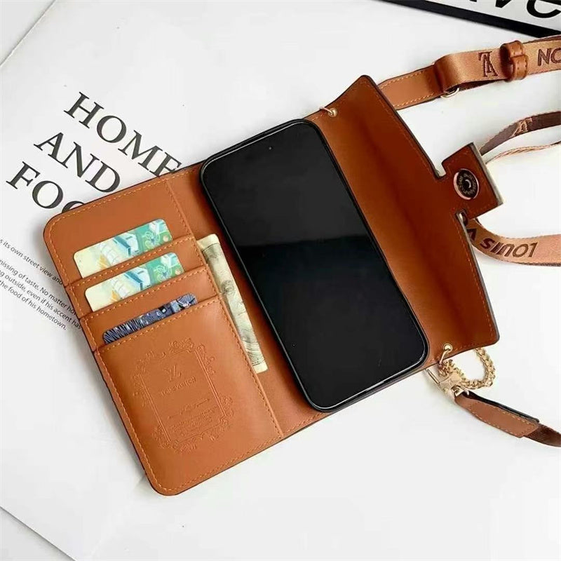 Premium Chanel Leather Wallet Leather Crossbody Bag Apple iPhone Case theroxymob