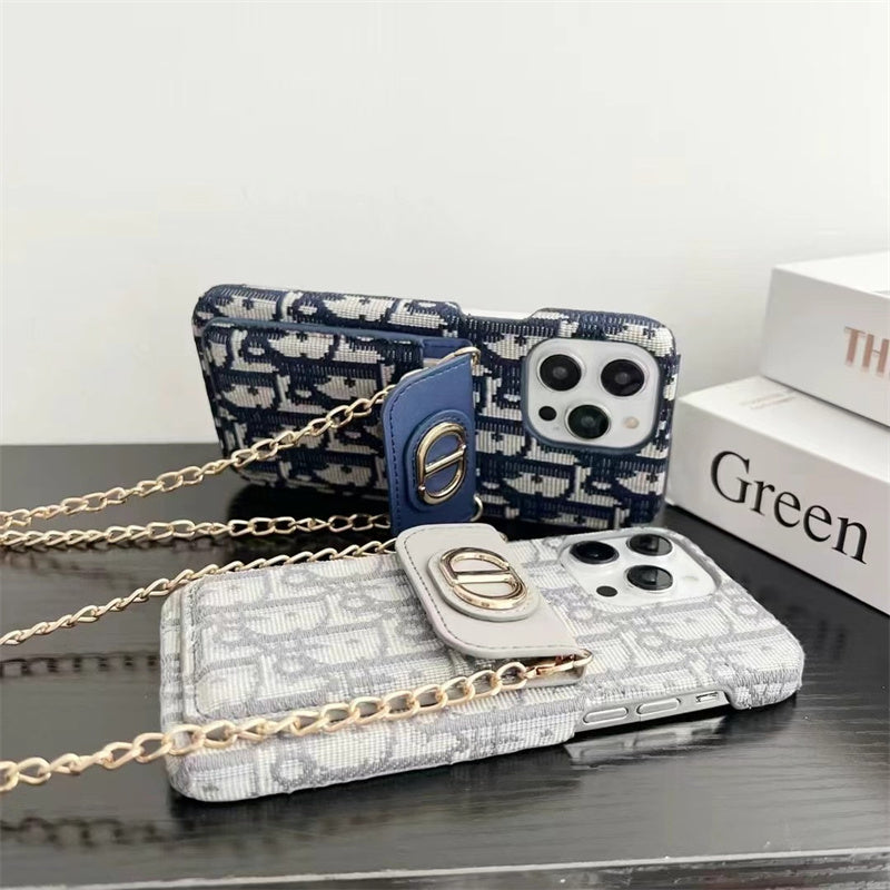 Dior Luxury iPhone Case with Chain, Card Slot, and Metal Logo Roxy New 2