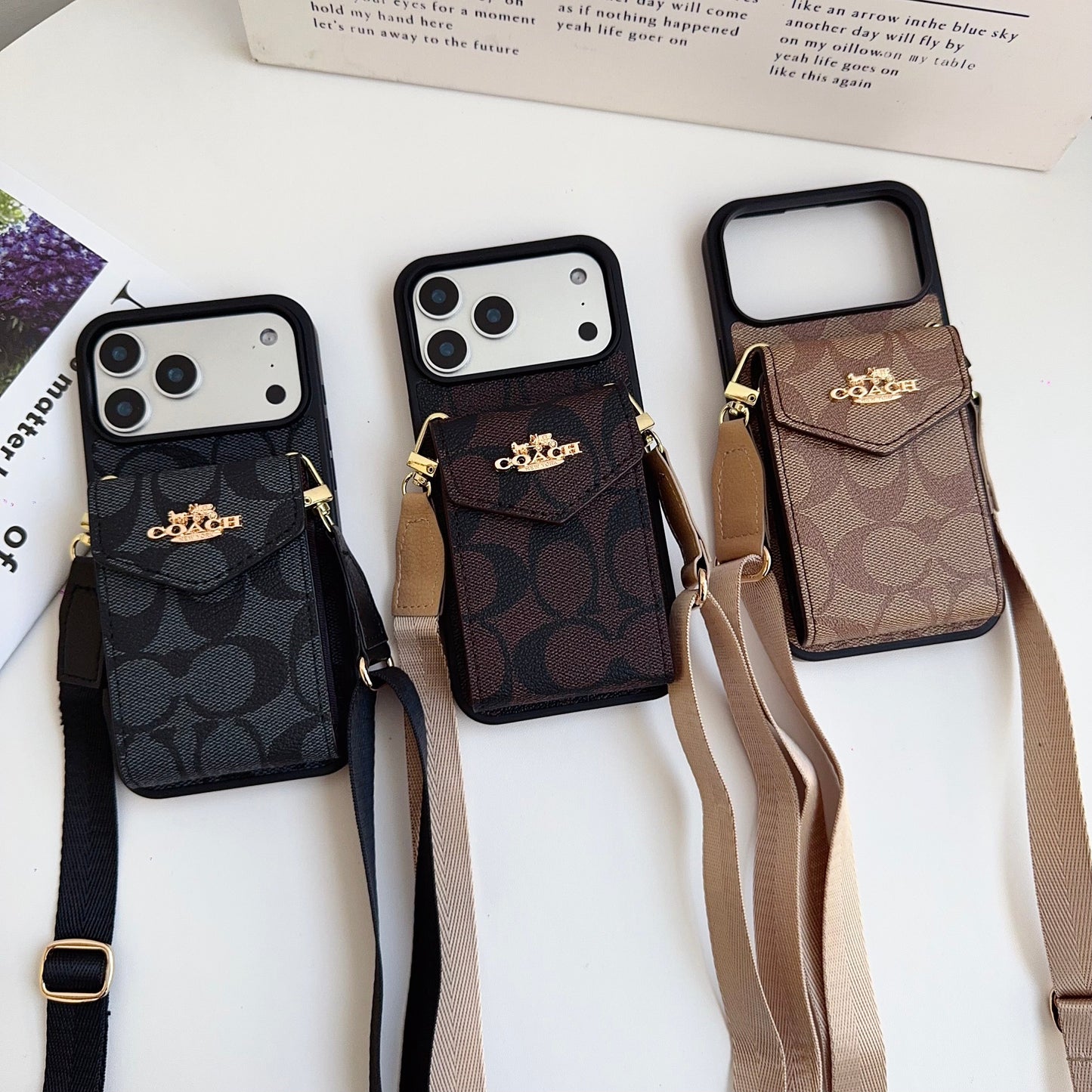 Leather Coach iPhone Case With Card Holder And Strap