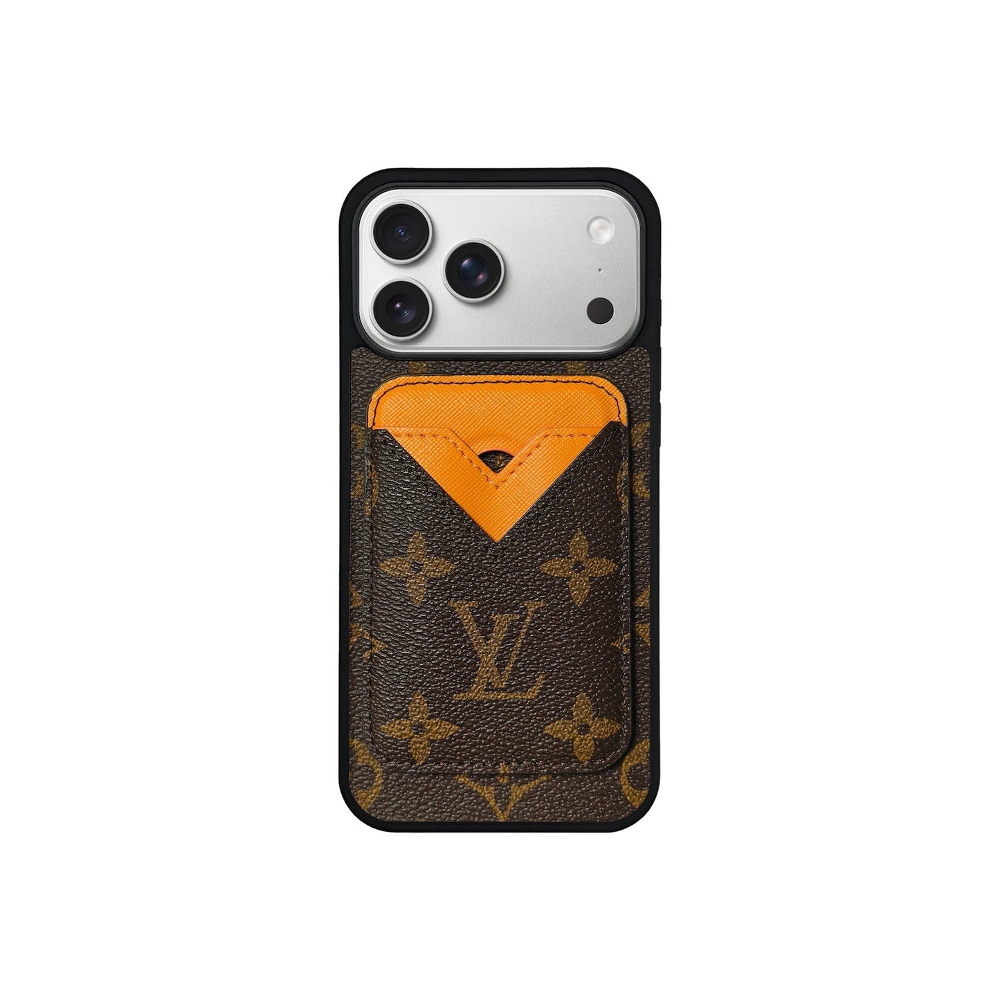 Set Magsafe Cardholder Orange LV Monogram Brown with Case For iPhone 12-17 Series