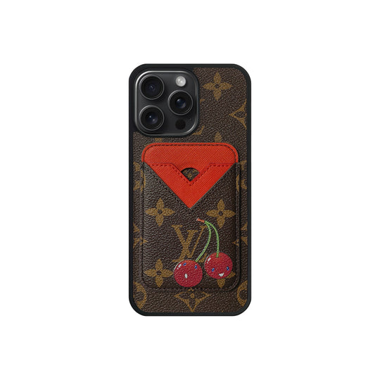 Set Magsafe Cardholder Orange LV Monogram with Case For iPhone 12-17 Series