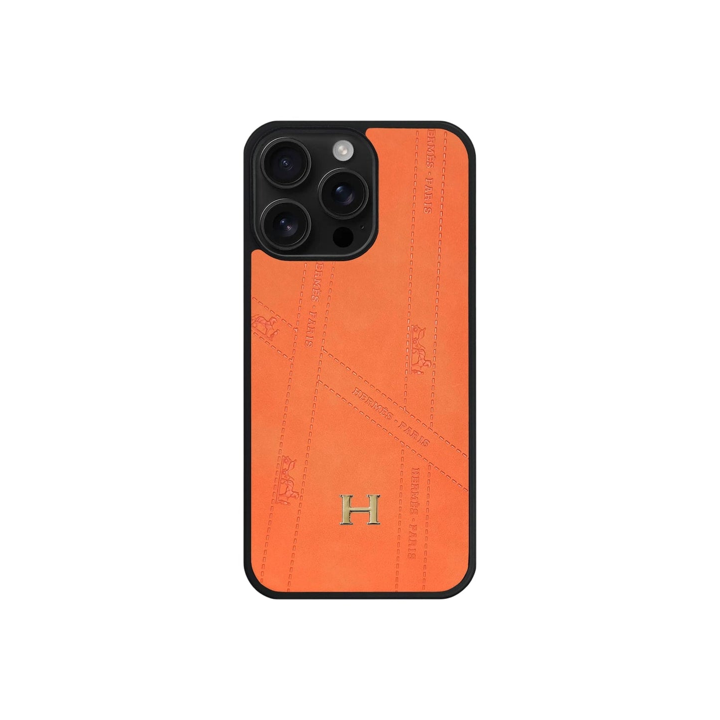 Premium Leather Hermes Style Case with Metal H-Logo for iPhone 12 - 17 Series