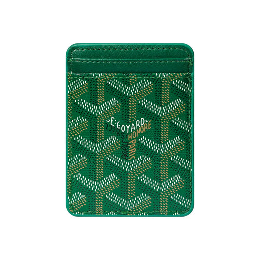 Premium Emerald Green magnetic MagSafe card holder with a luxurious geometric pattern