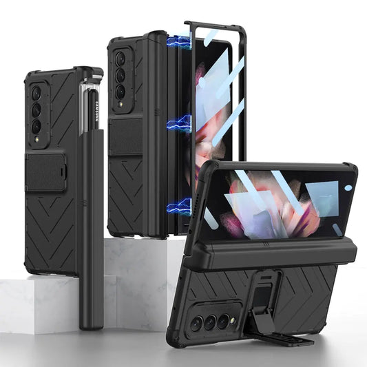 For Samsung Galaxy Z Fold4 All included Slide Pen Case With Back Screen Glass Hinge Holder Phone Cover - theroxymob