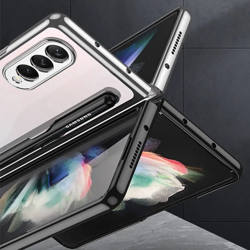 For Samsung Galaxy Z Fold 4 Anti-Fall Transparent Case Luxury Cover Case With Screen Glass - theroxymob