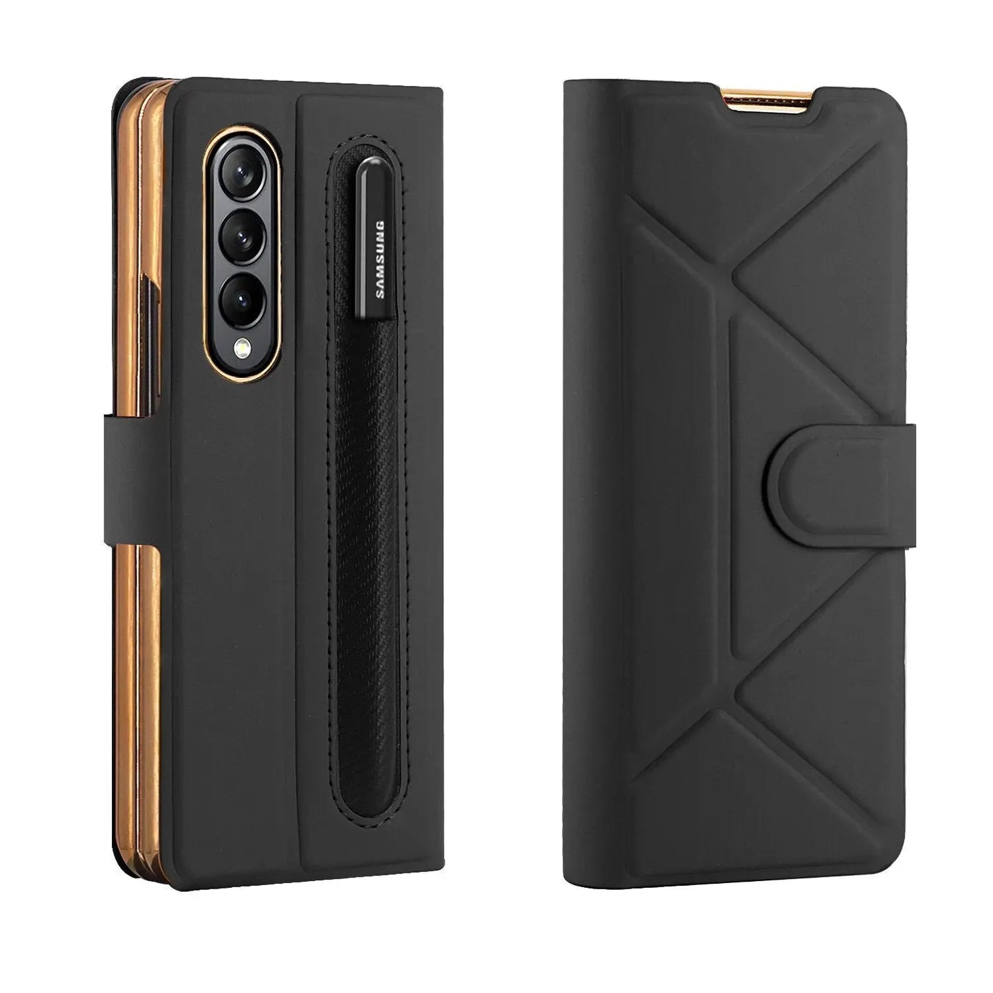 For Samsung Galaxy Z Fold 4 Case Luxury Texture Leather With Pen Holder Slot Screen Protector Shockproof Folding Cover - theroxymob