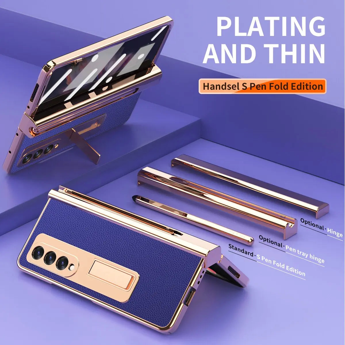 For Samsung Galaxy Z Fold 4 Holder Case Leather Bracket Full Protection - theroxymob
