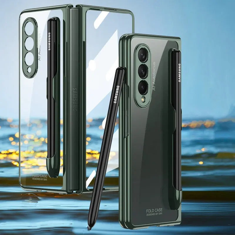 For Samsung Galaxy Z Fold 4 Anti-Fall Transparent Case Luxury Cover Case With Screen Glass - theroxymob