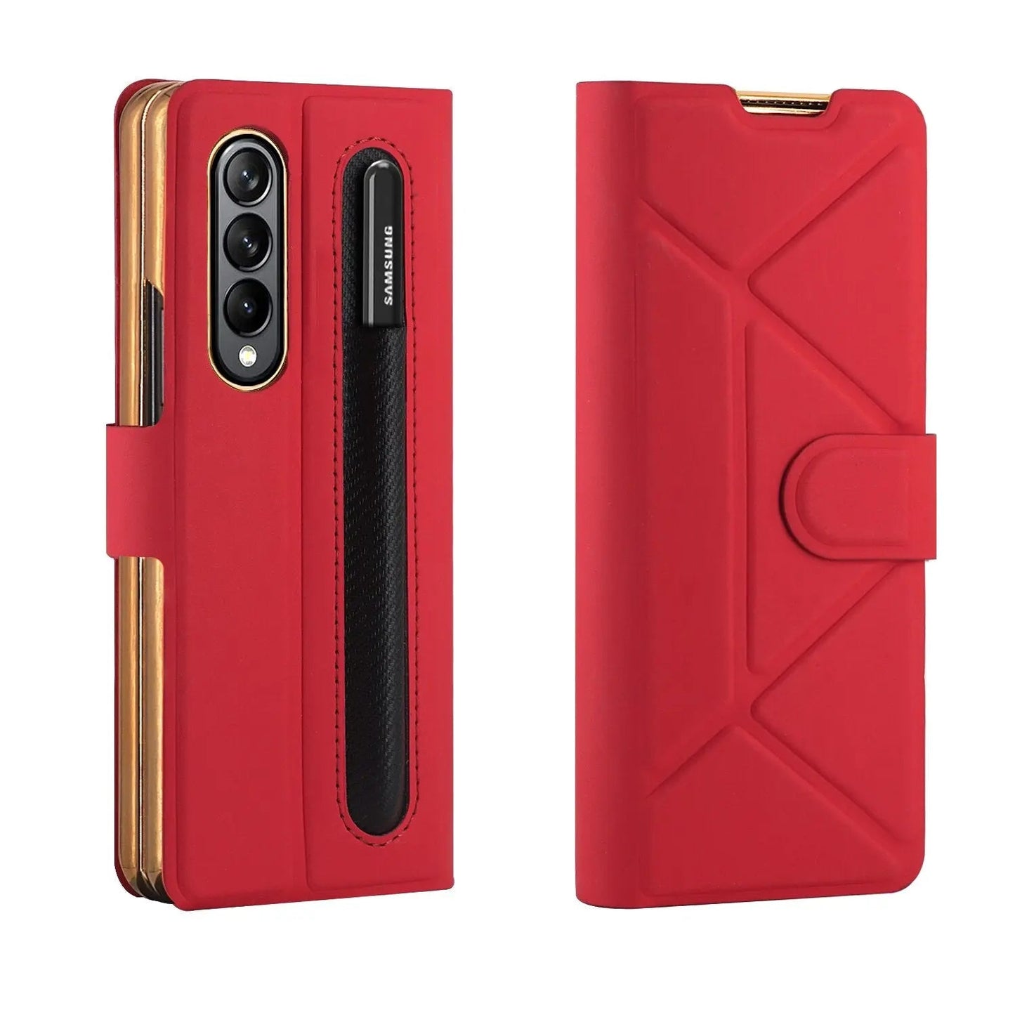 For Samsung Galaxy Z Fold 4 Case Luxury Texture Leather With Pen Holder Slot Screen Protector Shockproof Folding Cover - theroxymob