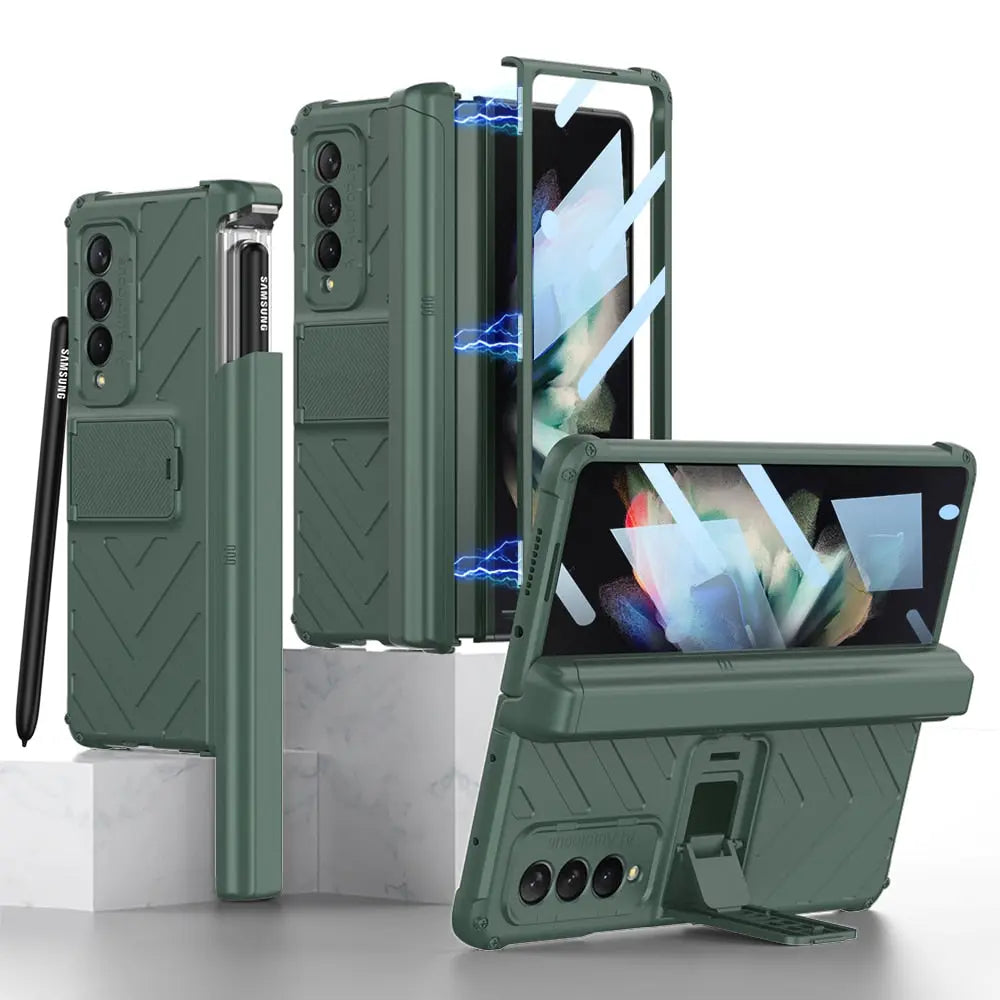 For Samsung Galaxy Z Fold4 All included Slide Pen Case With Back Screen Glass Hinge Holder Phone Cover - theroxymob