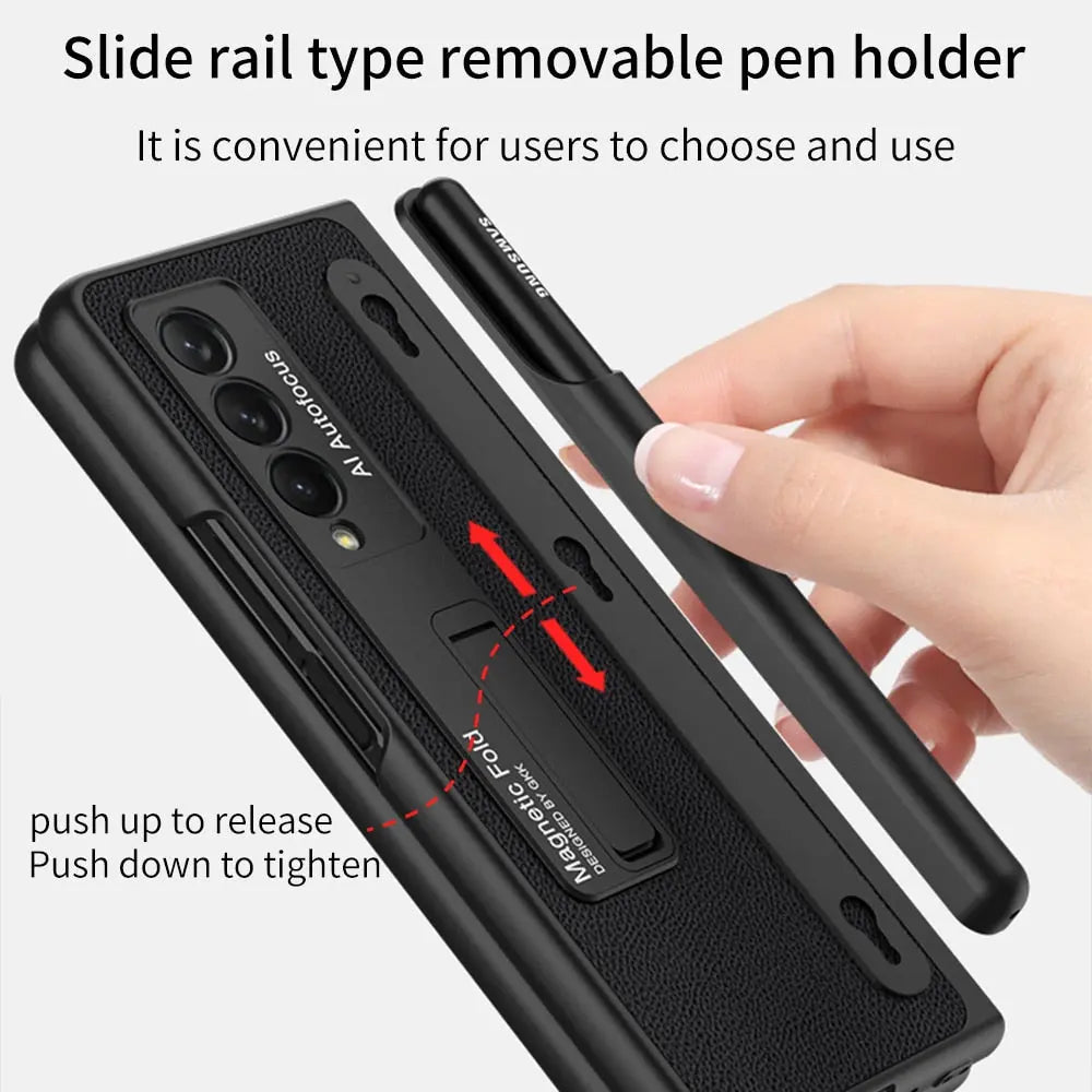 For Samsung Galaxy Z Fold 4 Magnetic Case Case Stand Hard Case With S Pen Slot Holder For Fold - theroxymob