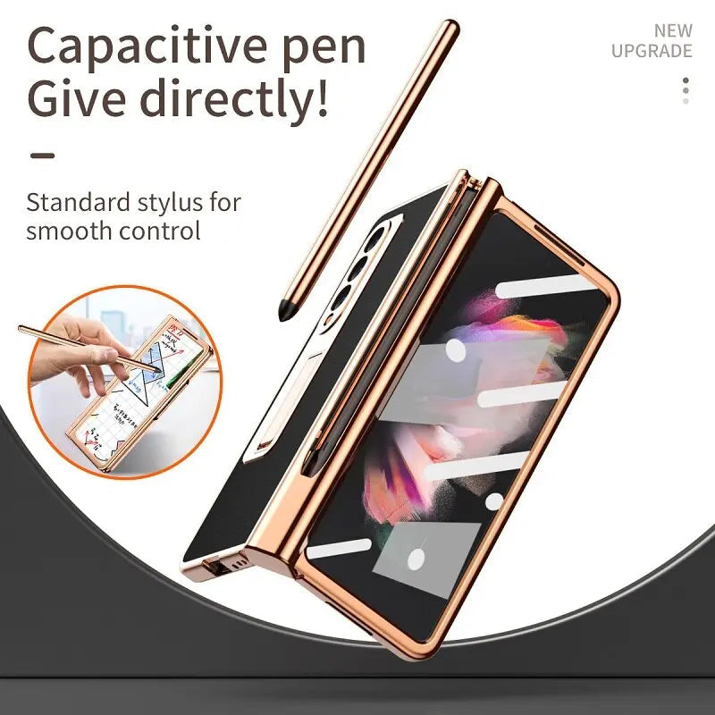 For Samsung Galaxy Z Fold 4 Holder Case Leather Bracket Full Protection - theroxymob
