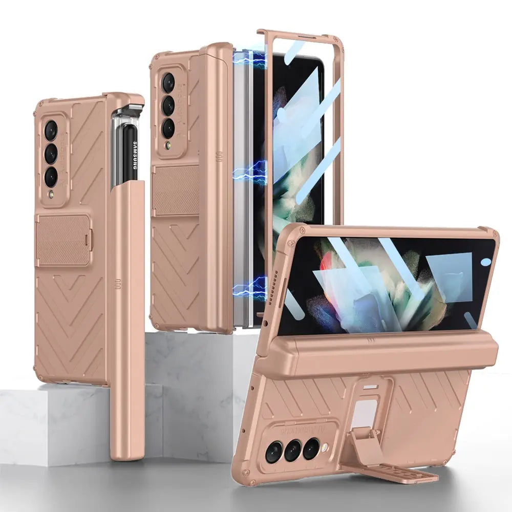 For Samsung Galaxy Z Fold4 All included Slide Pen Case With Back Screen Glass Hinge Holder Phone Cover - theroxymob