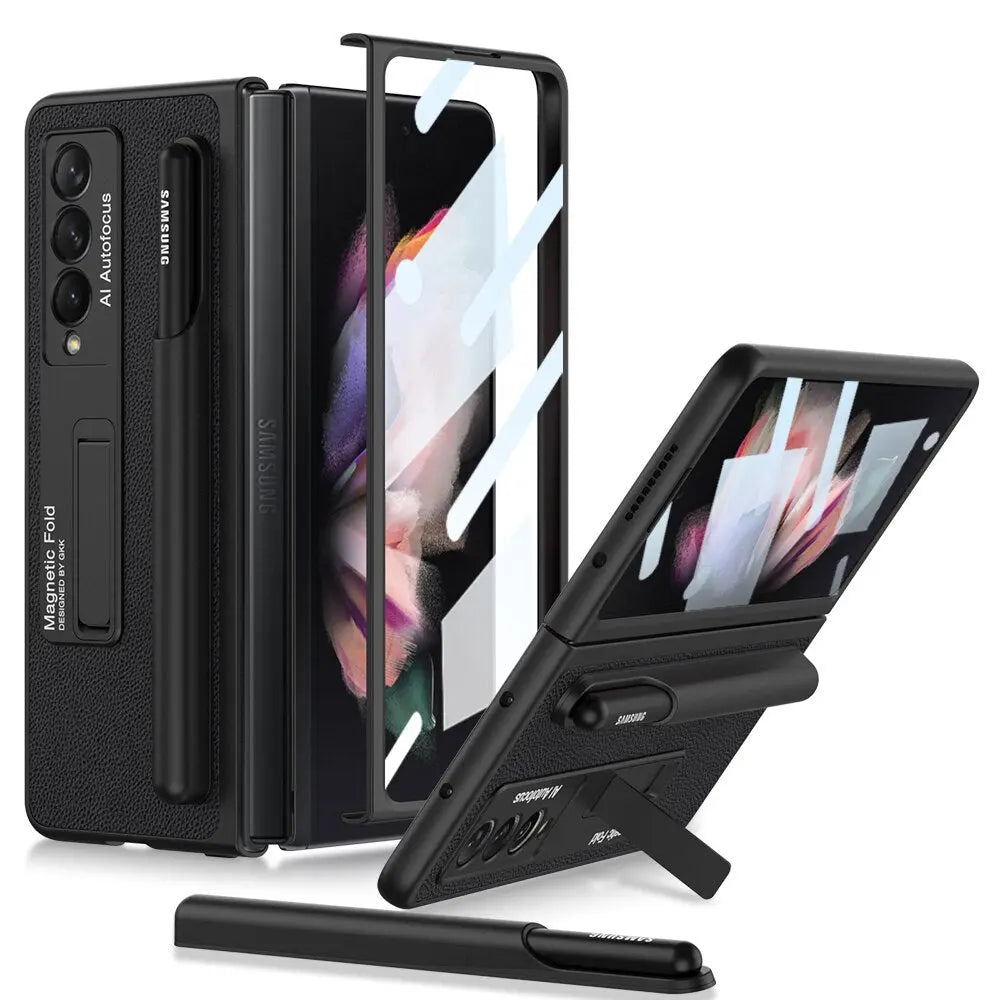 For Samsung Galaxy Z Fold 4 Magnetic Case Case Stand Hard Case With S Pen Slot Holder For Fold - theroxymob