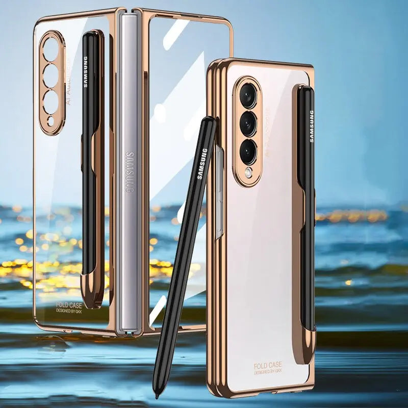 For Samsung Galaxy Z Fold 4 Anti-Fall Transparent Case Luxury Cover Case With Screen Glass - theroxymob