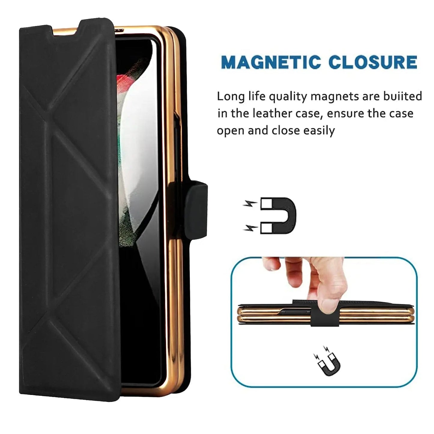 For Samsung Galaxy Z Fold 4 Case Luxury Texture Leather With Pen Holder Slot Screen Protector Shockproof Folding Cover - theroxymob