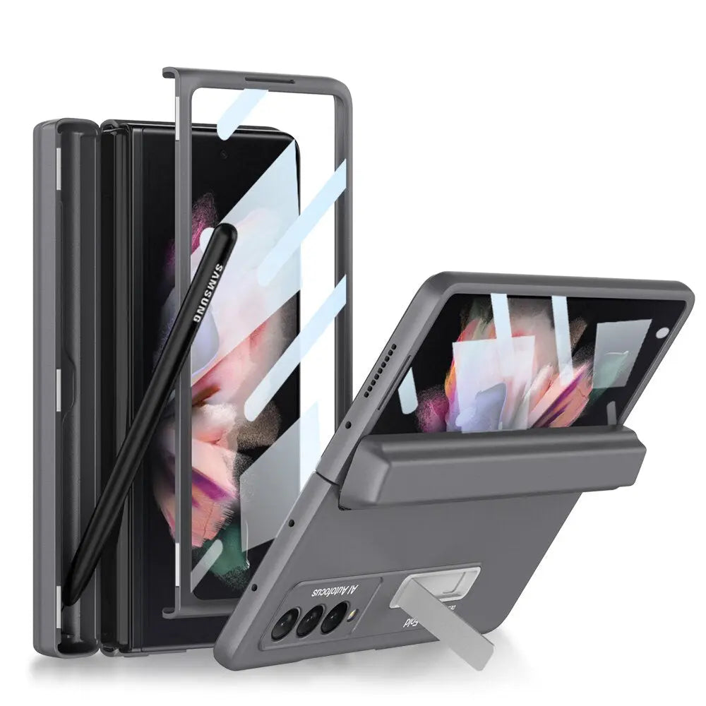 Magnetic Frame Stand All - included Screen Glass Film Case With Hidden S Pen Slot -Case With Pen For Samsung Galaxy Z Fold 4 /3 5G - theroxymob