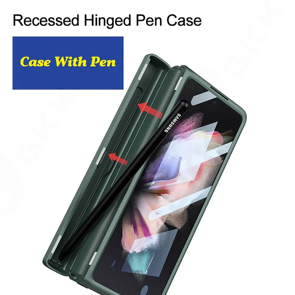 Magnetic Frame Stand All - included Screen Glass Film Case With Hidden S Pen Slot -Case With Pen For Samsung Galaxy Z Fold 4 /3 5G - theroxymob