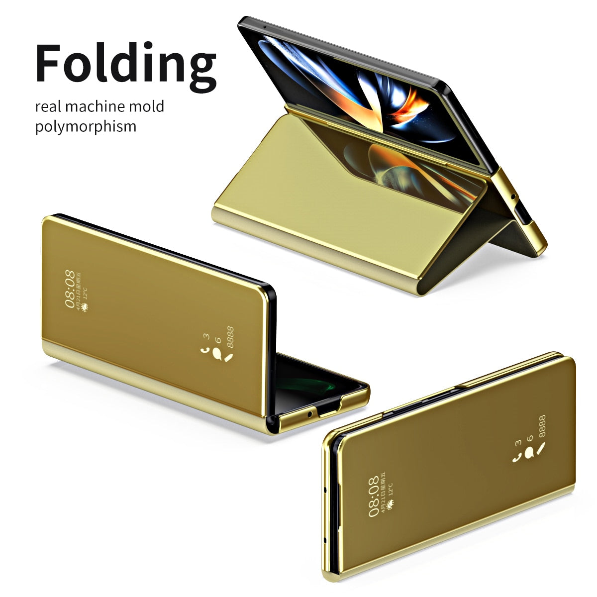 Plating Mirror Leather Cover Smart Window Phone Case for Samsung Z Fold 5 Fold 4 CaseSpot