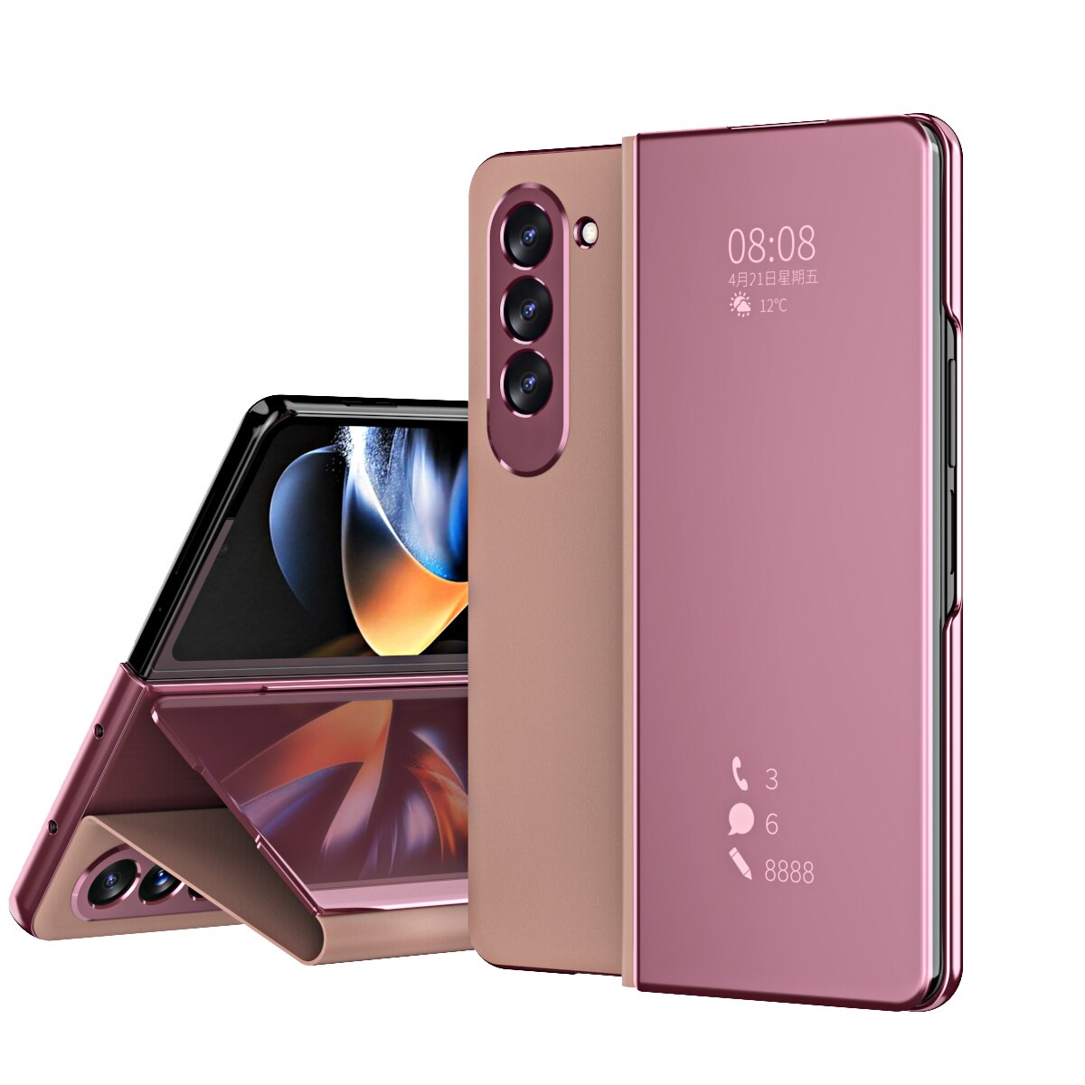 Plating Mirror Leather Cover Smart Window Phone Case for Samsung Z Fold 5 Fold 4 CaseSpot