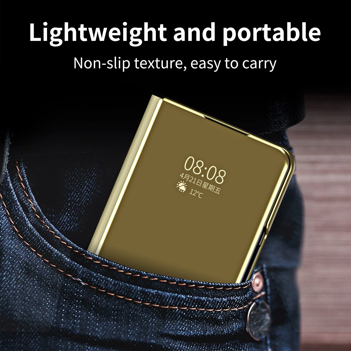 Plating Mirror Leather Cover Smart Window Phone Case for Samsung Z Fold 5 Fold 4 CaseSpot