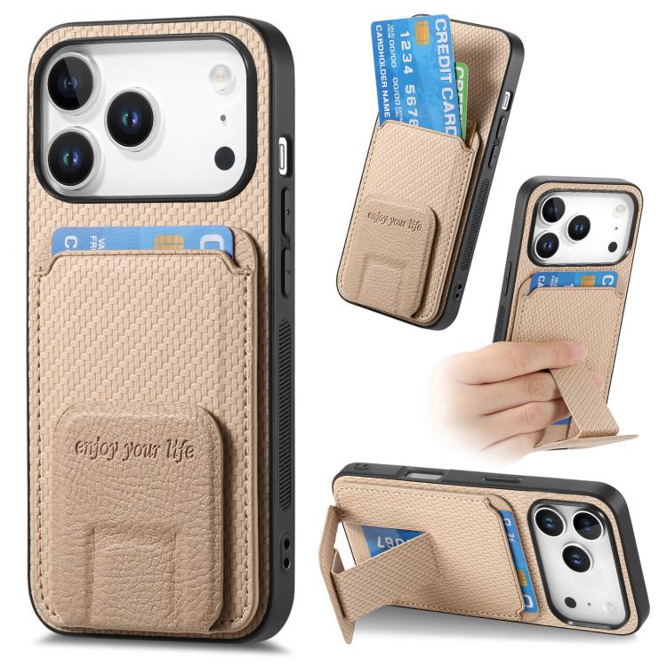 Carbon Fiber Card Bag Fold Stand Phone Case For iPhone 17 / 16 / 15 / 14