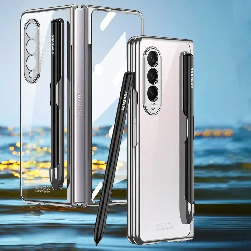 For Samsung Galaxy Z Fold 4 Anti-Fall Transparent Case Luxury Cover Case With Screen Glass - theroxymob
