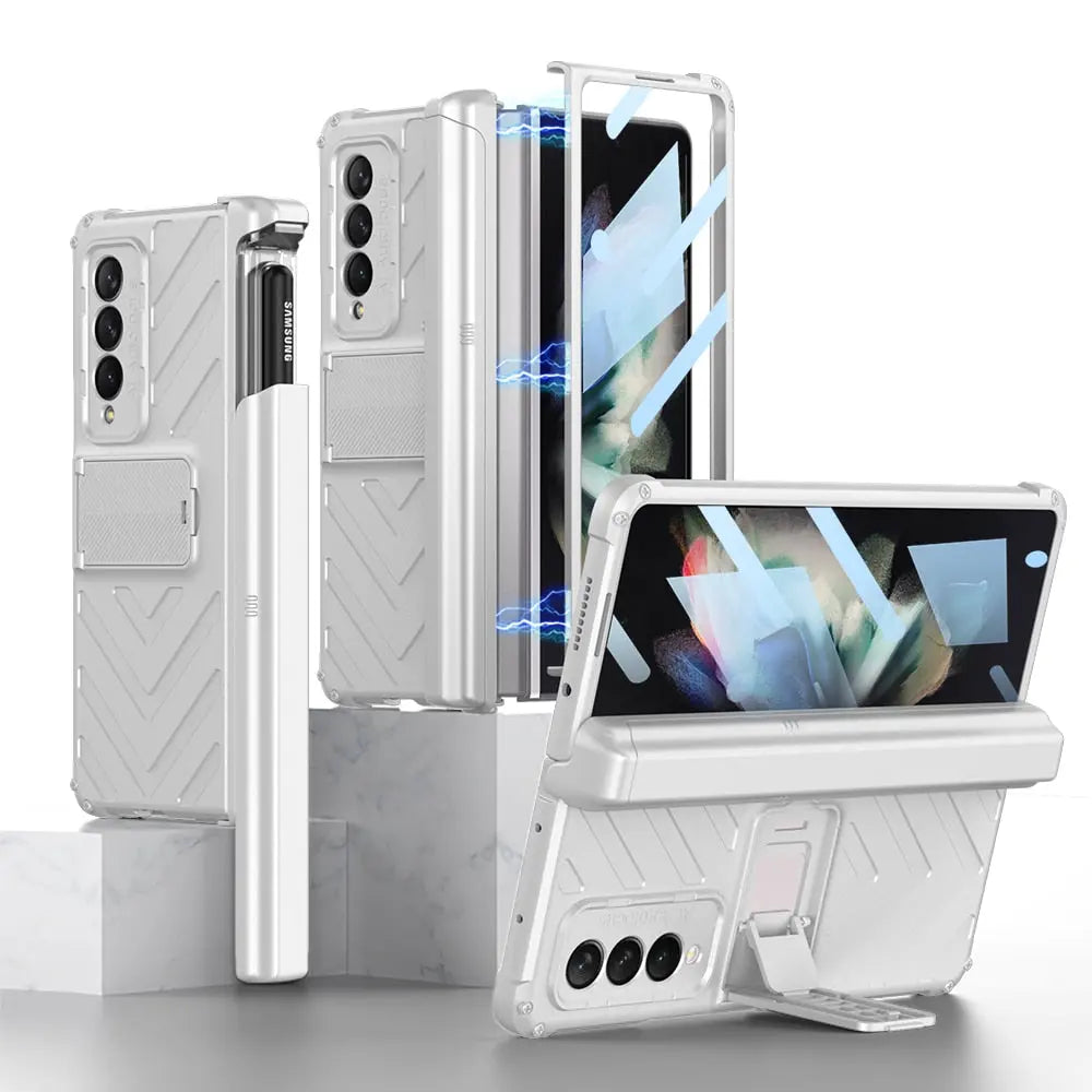 For Samsung Galaxy Z Fold4 All included Slide Pen Case With Back Screen Glass Hinge Holder Phone Cover - theroxymob