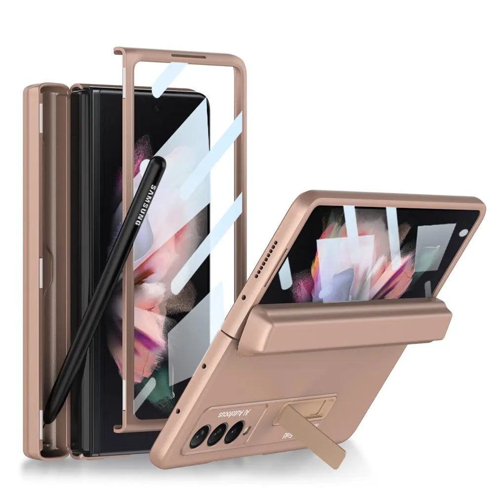 Magnetic Frame Stand All - included Screen Glass Film Case With Hidden S Pen Slot -Case With Pen For Samsung Galaxy Z Fold 4 /3 5G - theroxymob