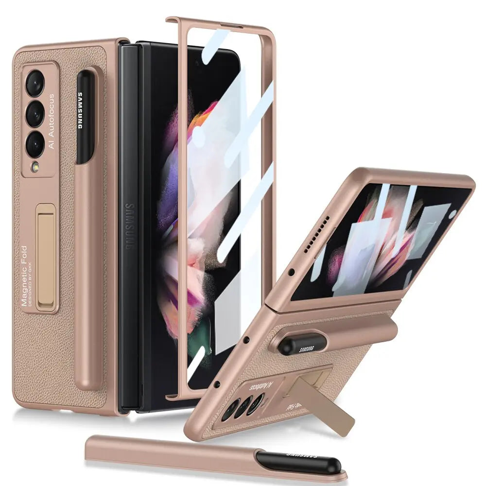 For Samsung Galaxy Z Fold 4 Magnetic Case Case Stand Hard Case With S Pen Slot Holder For Fold - theroxymob