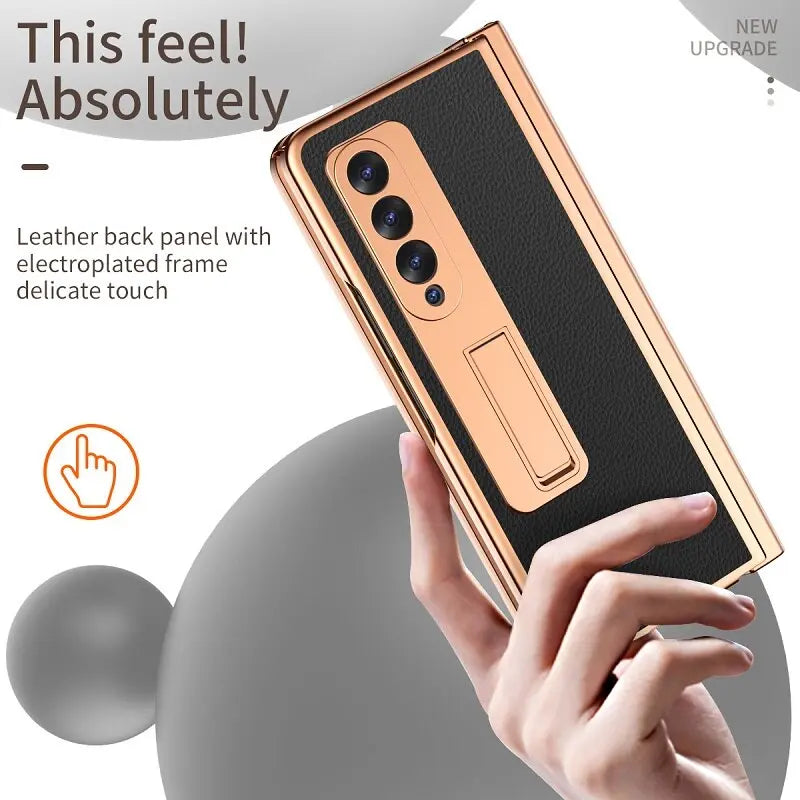 For Samsung Galaxy Z Fold 4 Holder Case Leather Bracket Full Protection - theroxymob