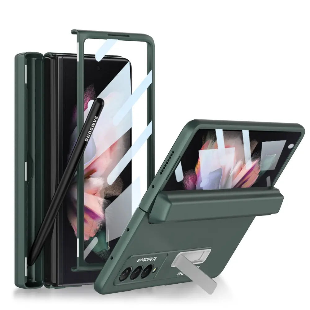 Magnetic Frame Stand All - included Screen Glass Film Case With Hidden S Pen Slot -Case With Pen For Samsung Galaxy Z Fold 4 /3 5G - theroxymob