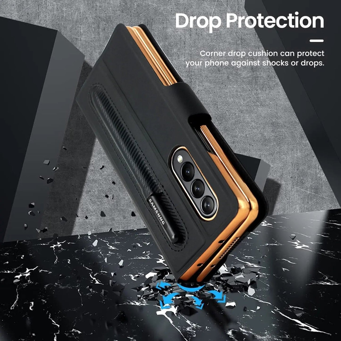 For Samsung Galaxy Z Fold 4 Case Luxury Texture Leather With Pen Holder Slot Screen Protector Shockproof Folding Cover - theroxymob