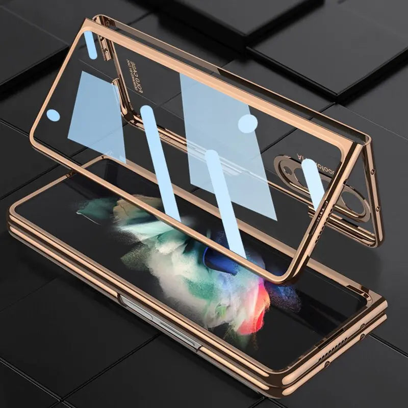 For Samsung Galaxy Z Fold 4 Anti-Fall Transparent Case Luxury Cover Case With Screen Glass - theroxymob
