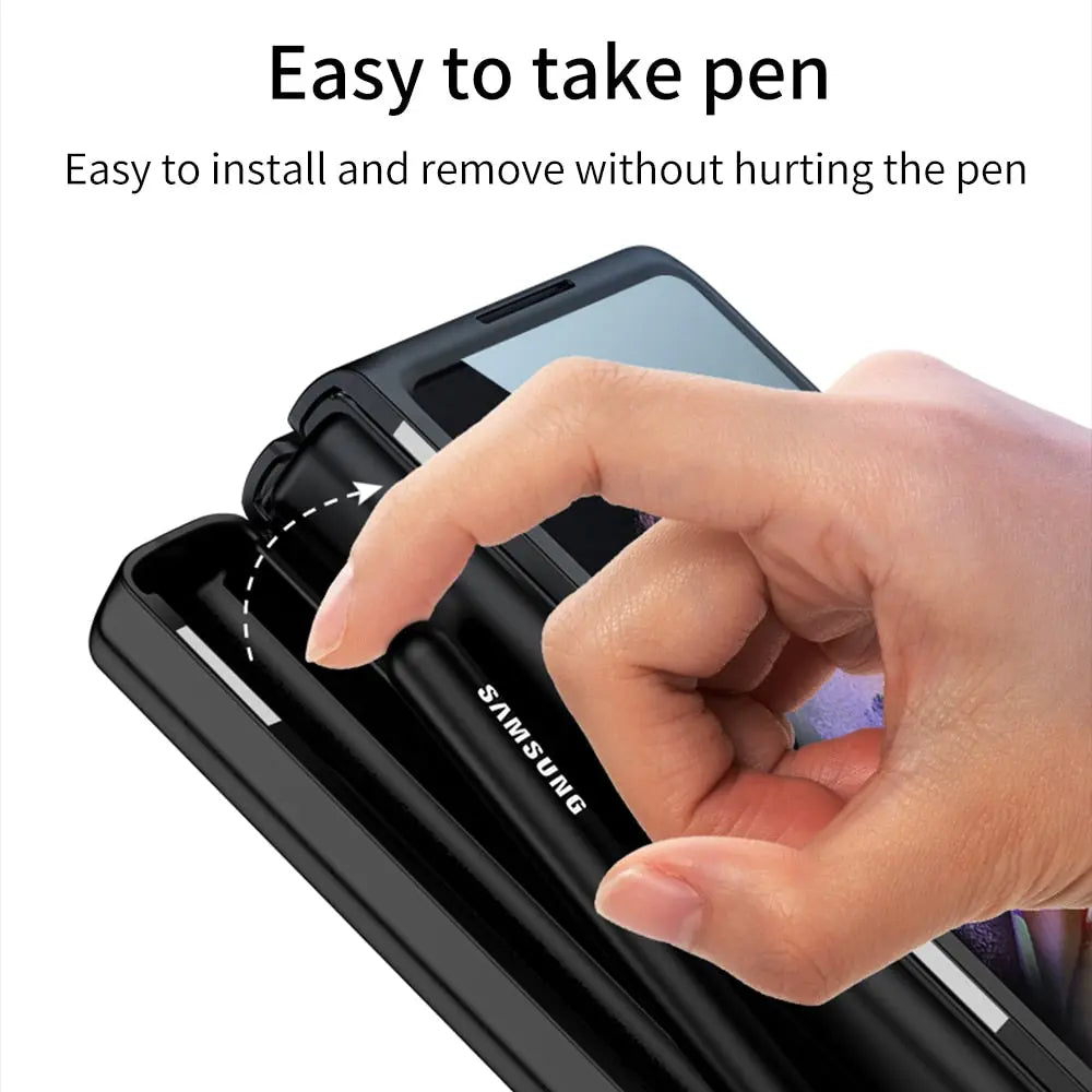 Magnetic Frame Stand All - included Screen Glass Film Case With Hidden S Pen Slot -Case With Pen For Samsung Galaxy Z Fold 4 /3 5G - theroxymob