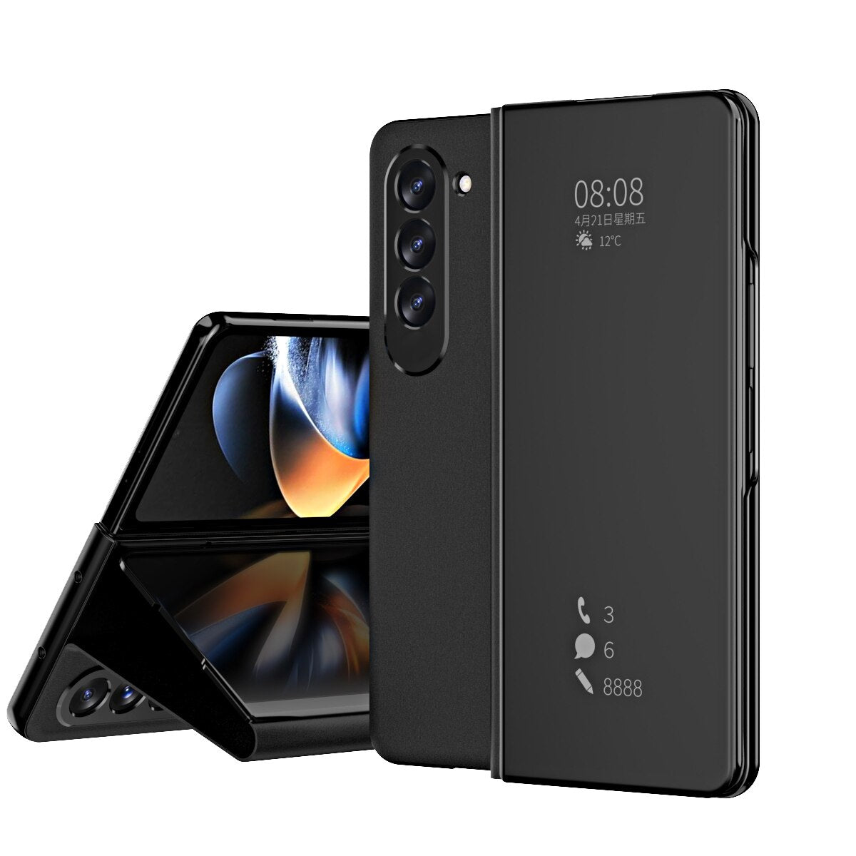 Plating Mirror Leather Cover Smart Window Phone Case for Samsung Z Fold 5 Fold 4 CaseSpot