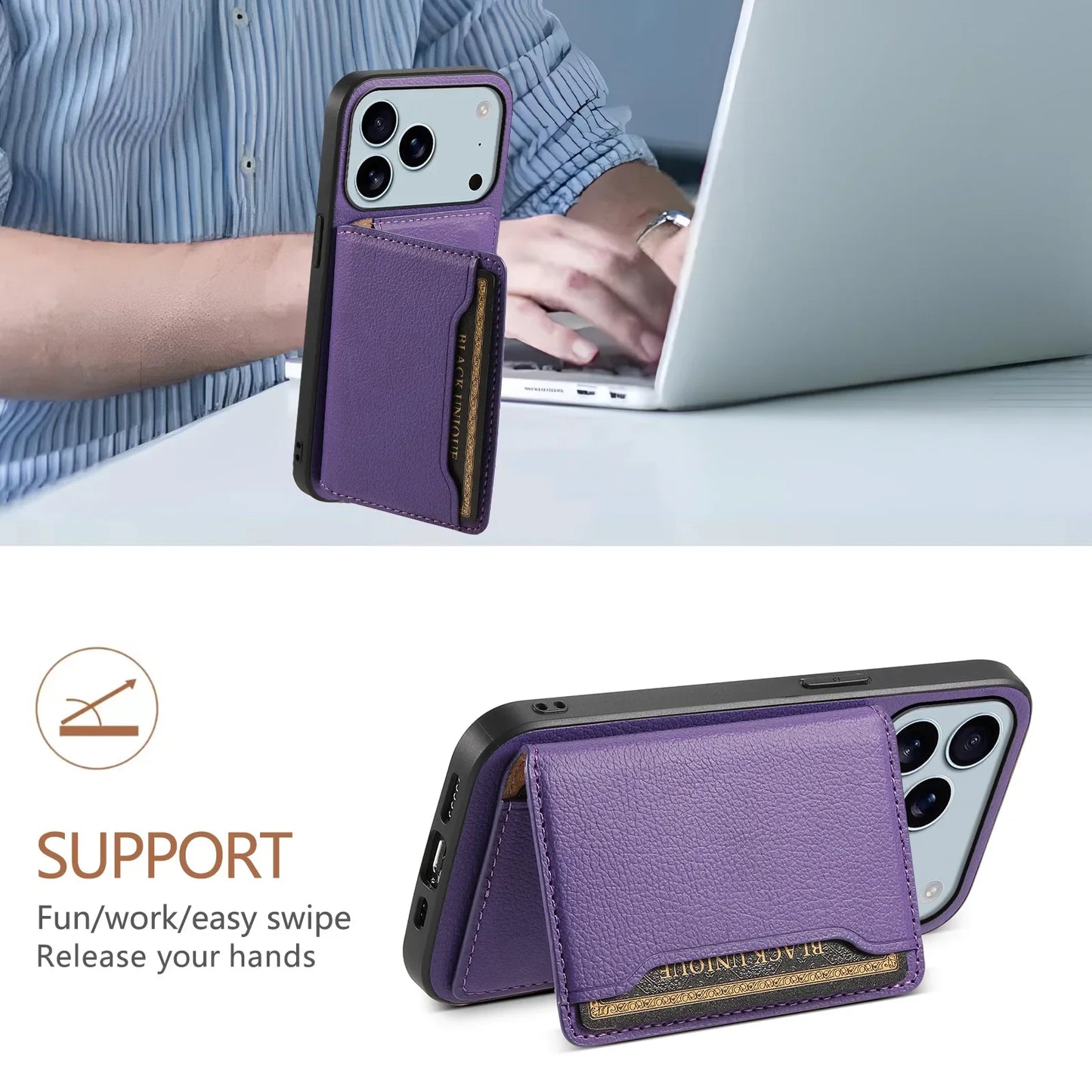 Leather Phone Case Magnetic Card Holder For iPhone 17 / 16 / 15 /14