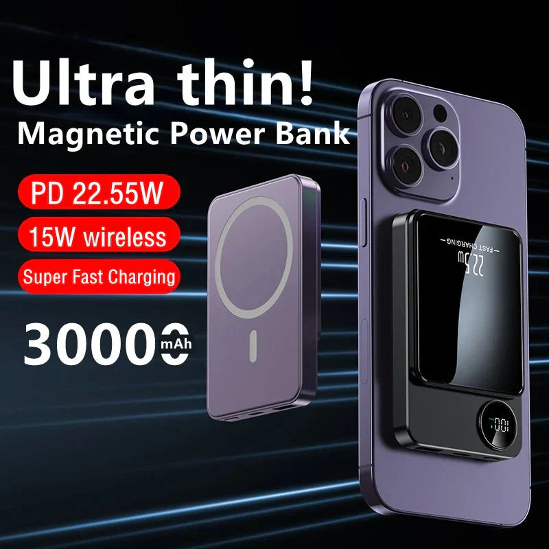 30000mah 22.5w Magnet Power Bank Super Fast Charger Usb To Type C Cable Two-way Fast Charger theroxymob