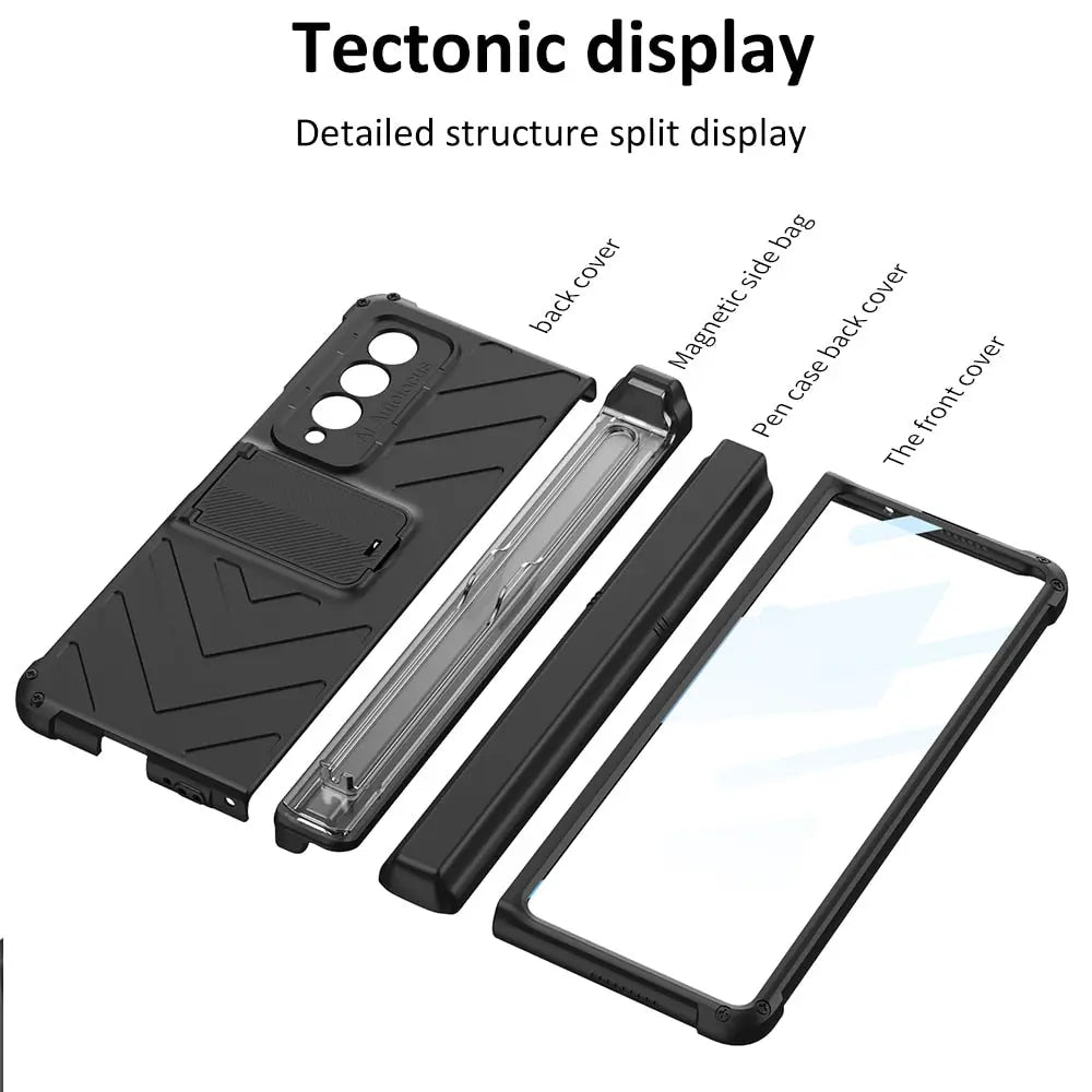 For Samsung Galaxy Z Fold4 All included Slide Pen Case With Back Screen Glass Hinge Holder Phone Cover - theroxymob