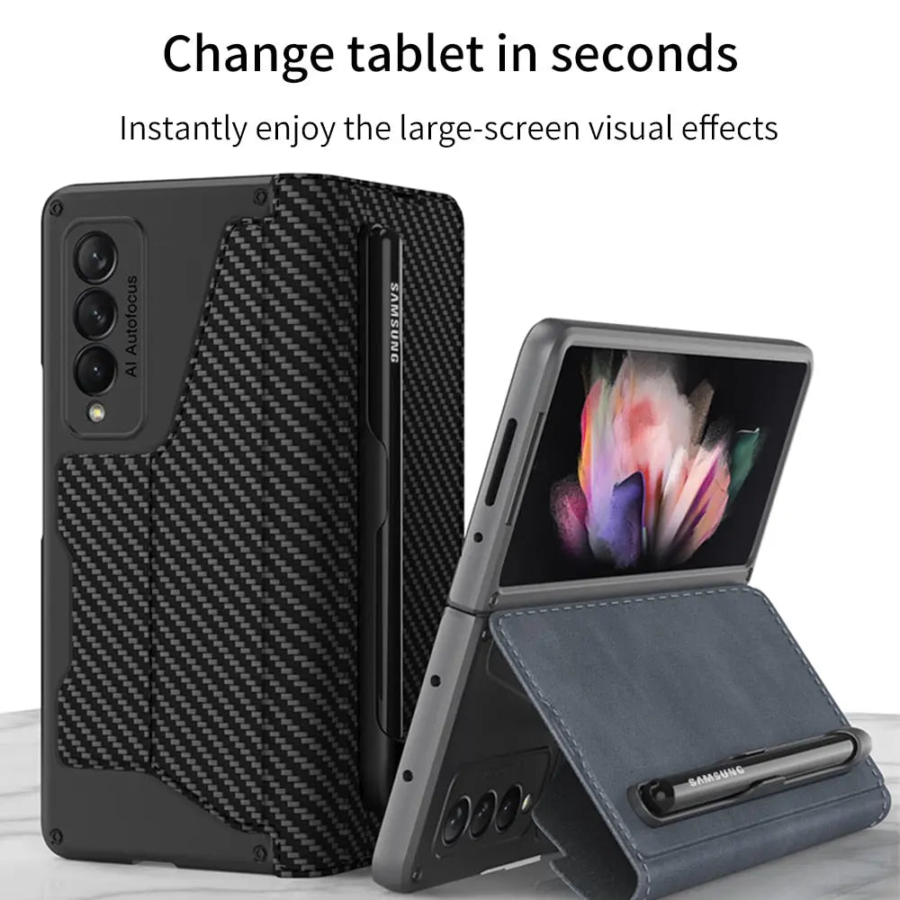 For Samsung Galaxy Z Fold 4 Removable Pen Slot Case Card Bag Fold Stand Phone Case Leather With Pen - theroxymob