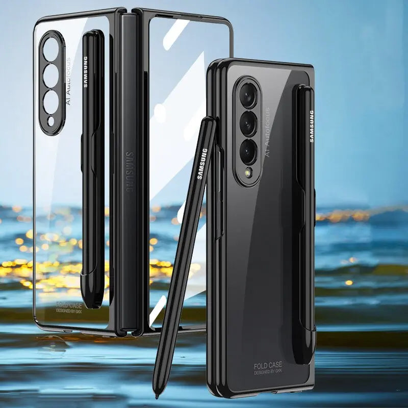 For Samsung Galaxy Z Fold 4 Anti-Fall Transparent Case Luxury Cover Case With Screen Glass - theroxymob