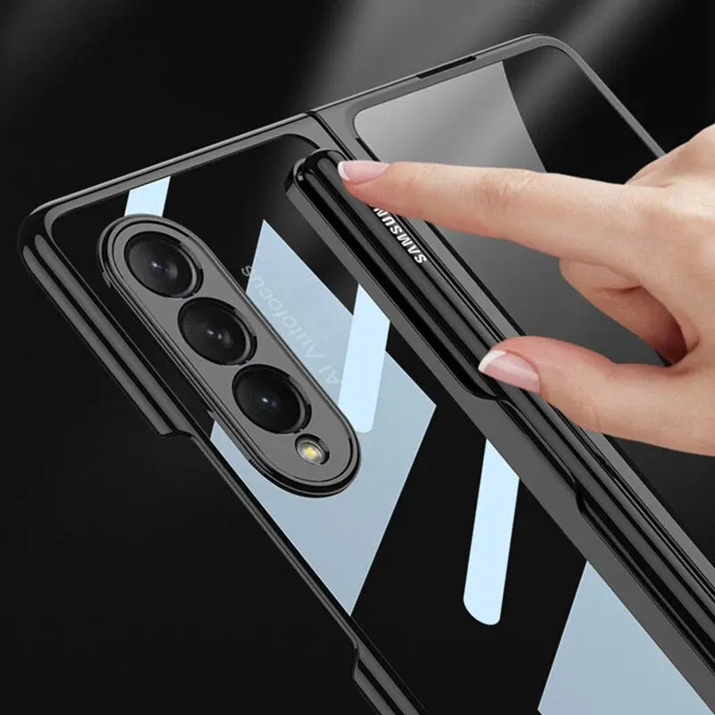 For Samsung Galaxy Z Fold 4 Anti-Fall Transparent Case Luxury Cover Case With Screen Glass - theroxymob