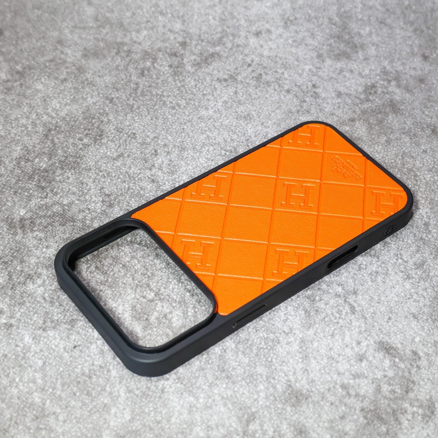 Stamped Leather H Phone Case  For iPhone 17 / 16 / 15 / 14