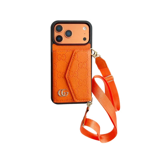 Luxury Plain Leather Crossbody Wallet Case For iPhone 12-17