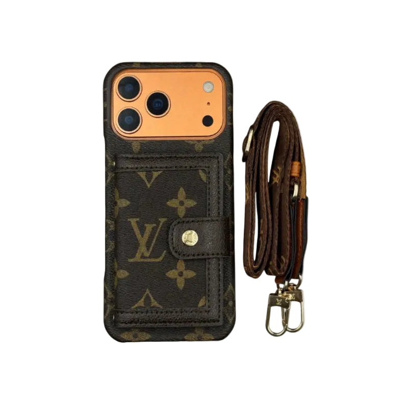 Lv Leather Card Holder Phone Case For iPhone 12-18 Pro & Pro Max